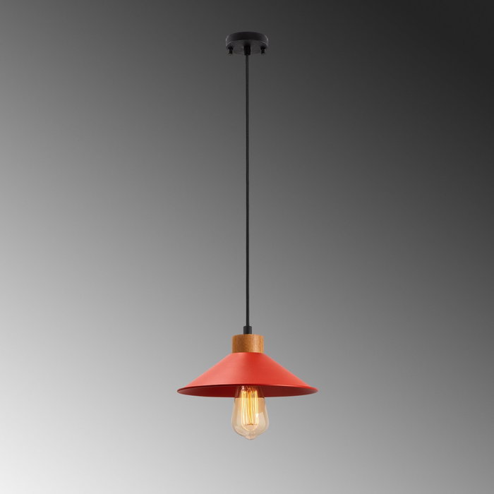 Opviq Lámpara de araña roja con cuerpo de metal y base de madera